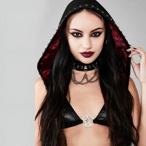Widow ✦ Evil Dimensions Chain Hood ✦ Studded Black Red Gothic Detachable Chain